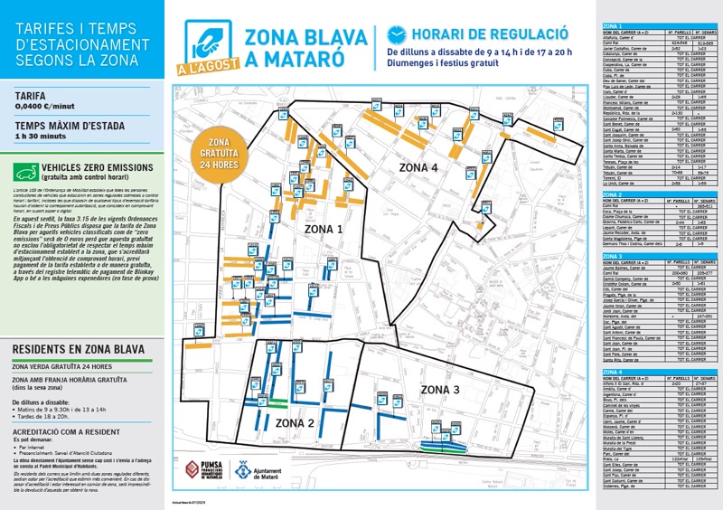 Mapa de la zona blava durant el mes d'agost