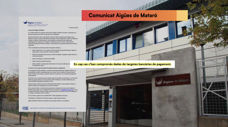 <strong>El ciberatac patit per Aig&uuml;es de Matar&oacute; no hauria posat en risc les dades de les targetes de pagament dels clients</strong>