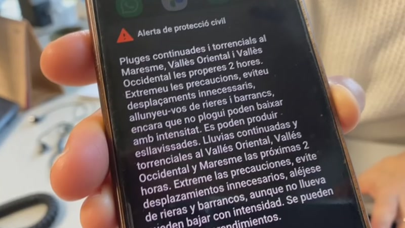L&rsquo;alerta per pluges continuades i torrencials fa sonar els m&ograve;bils al Maresme