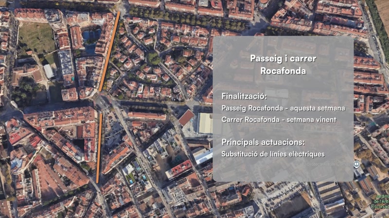 Obres al passeig i carrer Rocafonda.