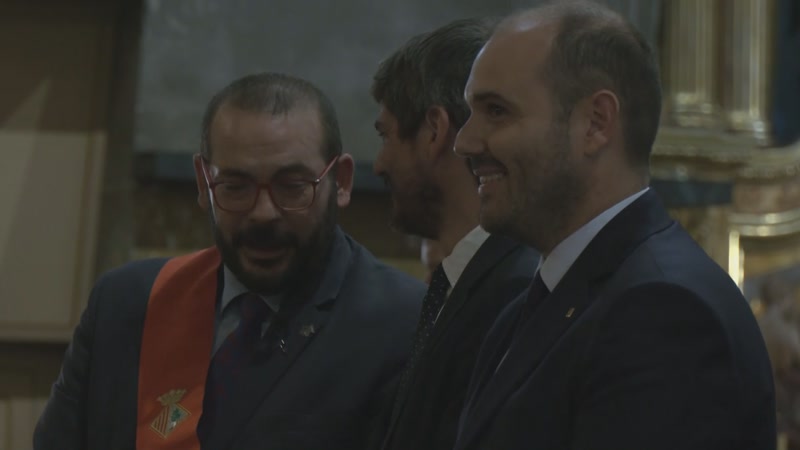 David Bote, Ernest Urtasun i Albert Dalmau, durant l'ofici d'aquest matí.