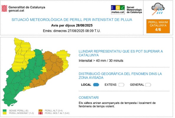 Avís del Servei Meteorològic de Catalunya per aquest dijous