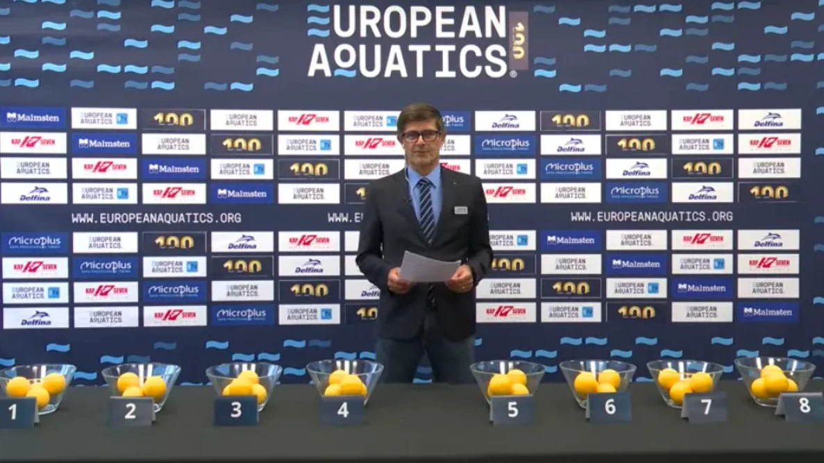 El sorteig de la fase de grups s'ha celebrat aquest dilluns al matí i ha anat a càrrec de Matjaž Rakovec, secretari del Comitè Tècnic de Waterpolo d’European Aquatics. Foto European Aquatics.jpg